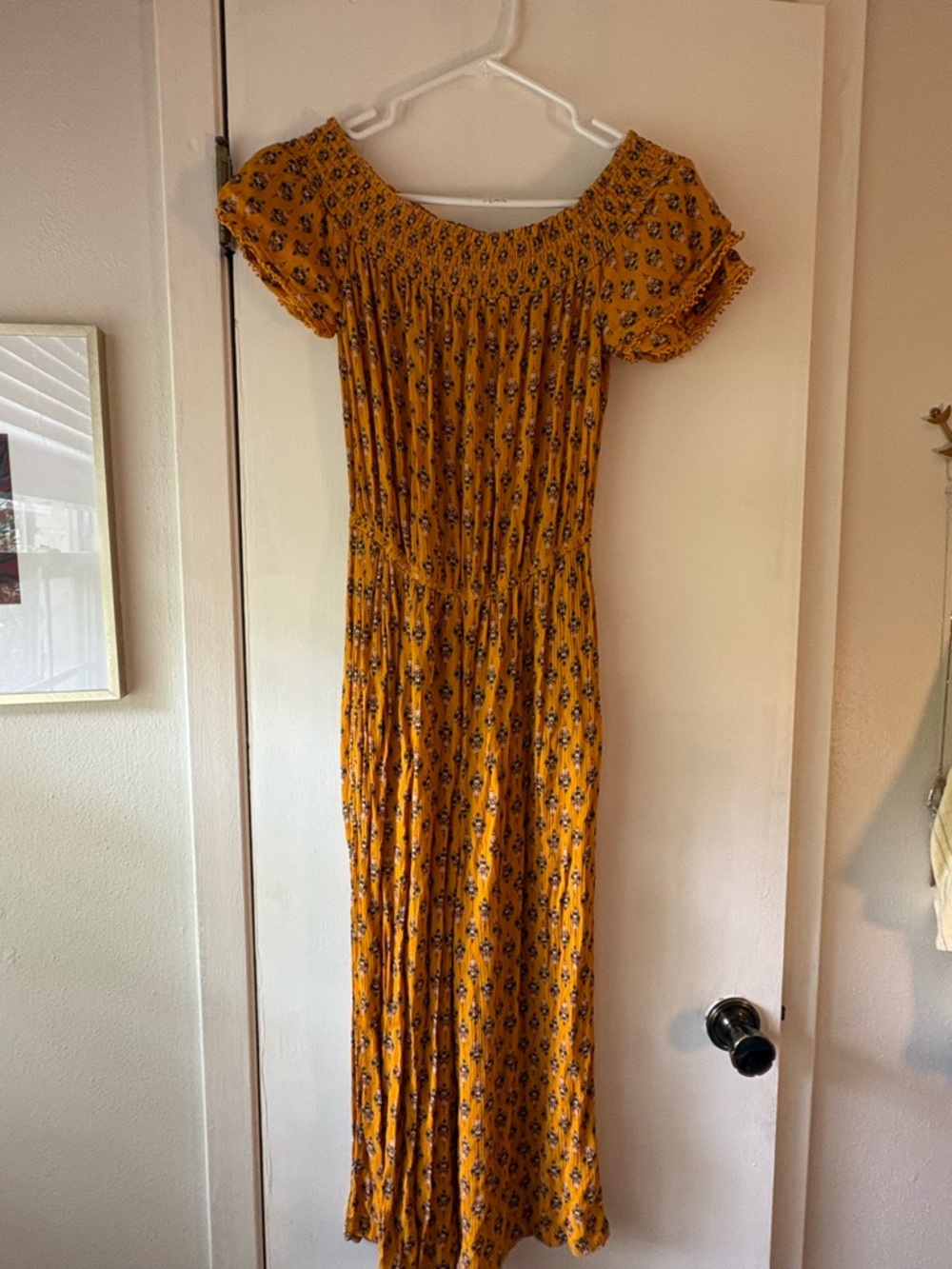 Xhilaration Mustard Yellow Floral Off-Shoulder Maxi Romper